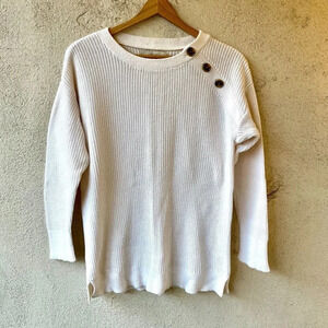 Ann Taylor Loft Pullover Cable Knit Button Sweater Ivory White Size Small